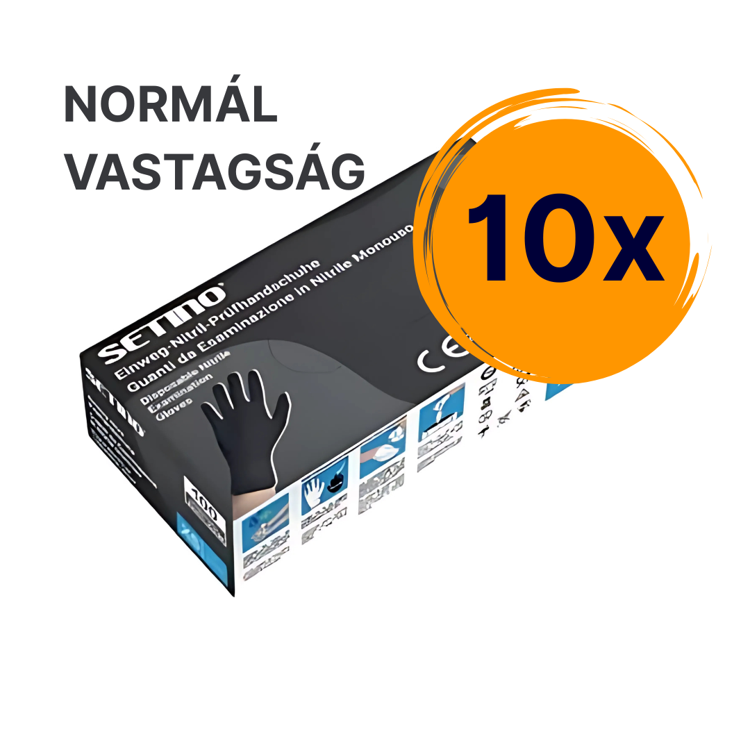 10x SETINO Nitril vizsgálókesztyű (fekete) 3,5g normál vastagságú kialakítás