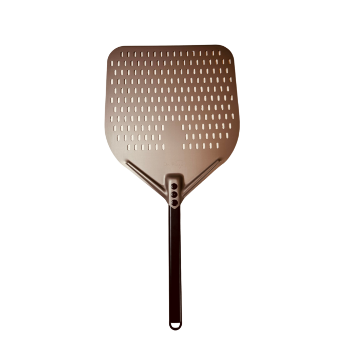 Dr. Pizza 14” perforált alumínium vető pizzalapát rövid nyéllel – könnyű, profi eszköz a pizza sütőbe vetéséhez és kivételéhez