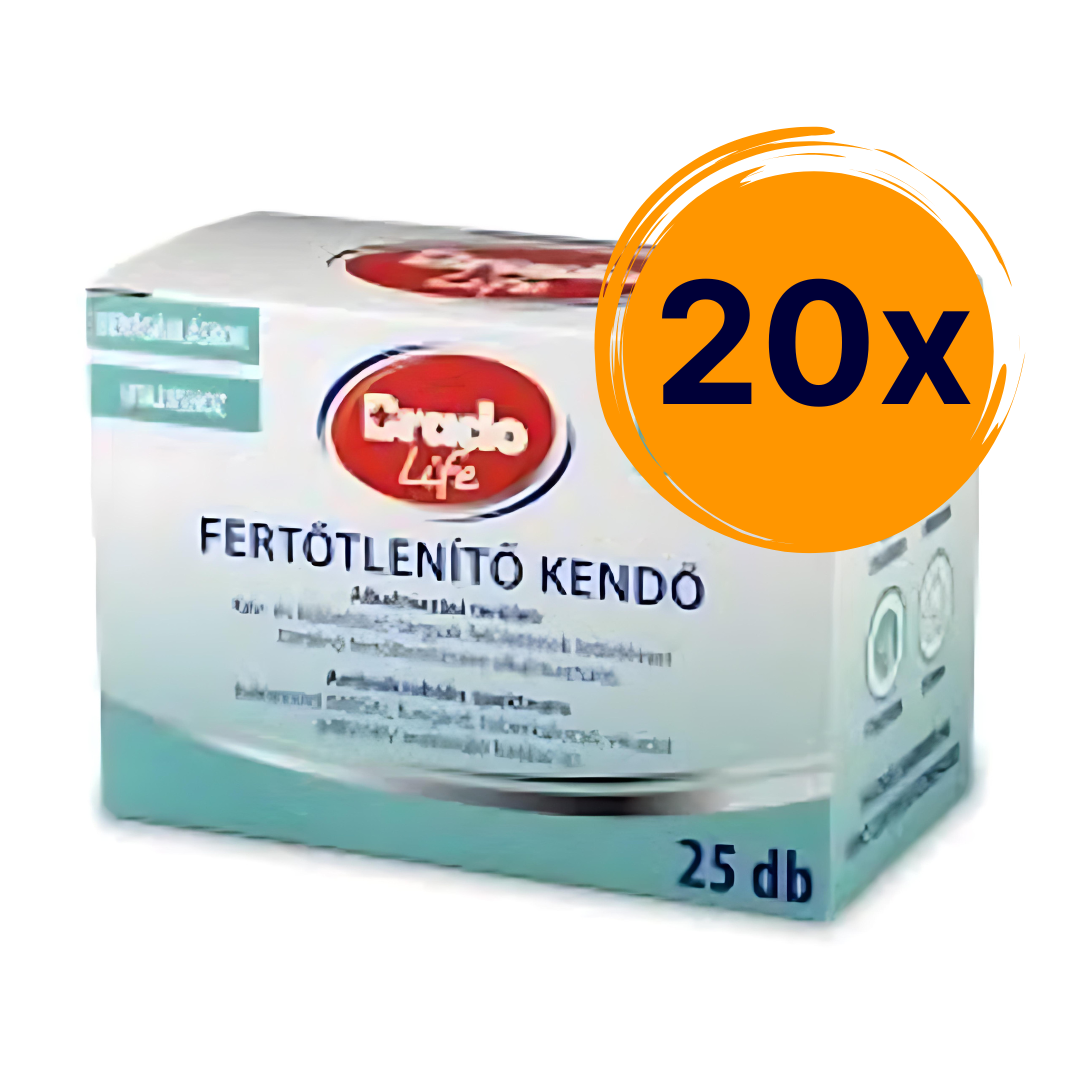 20 dboz Bradolife fertőtlenítő kendő egyenként csomagolva (25 db/csomag)